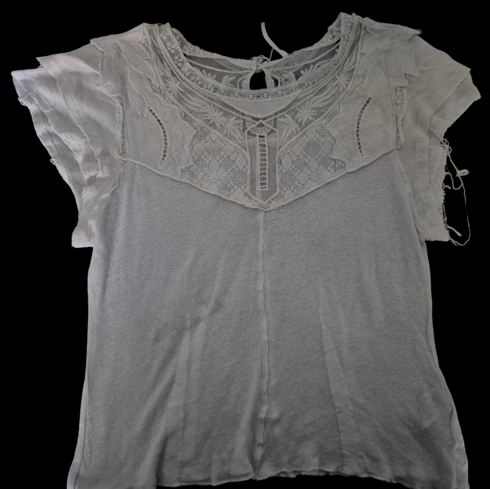 Elegant Gray Lace Trim Women's Top